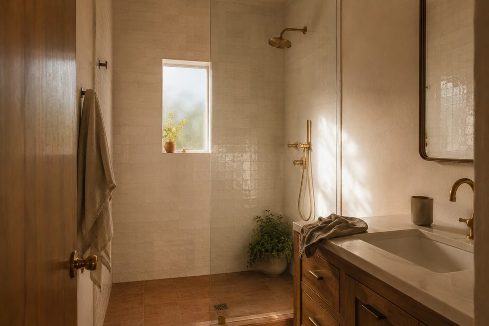 New bathroom addition with tiled shower