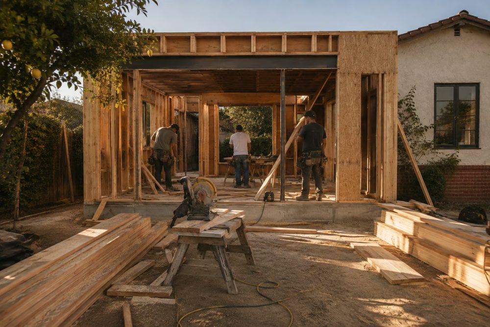 Crew at work on a Los Angeles room addition