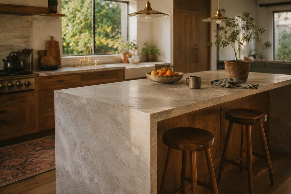 Kitchen island in an expanded Los Angeles kitchen